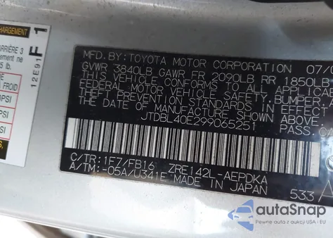 2009 Toyota Corolla Le from USA, damaged, VIN JTDBL40E299065251